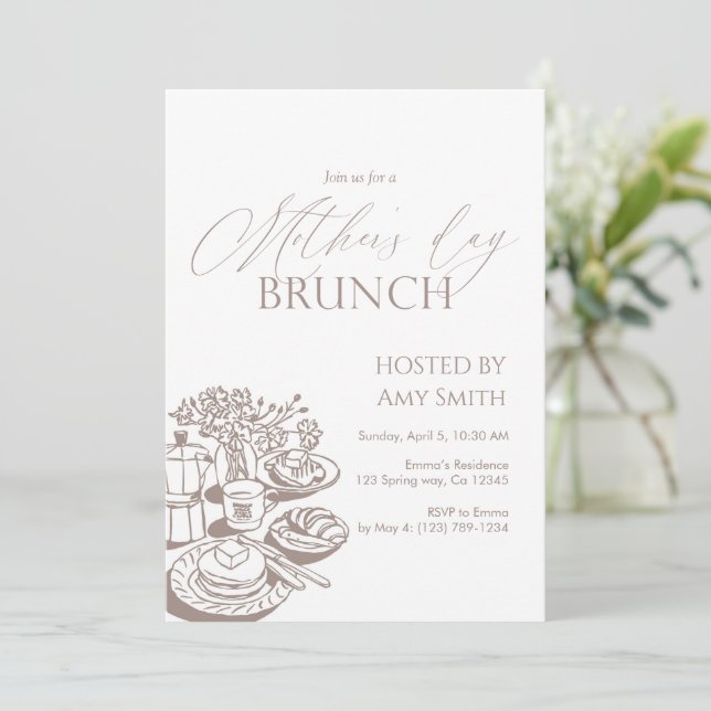 Muttertags-Brunch Neutrale Linie  Einladung (Stehend Vorderseite)