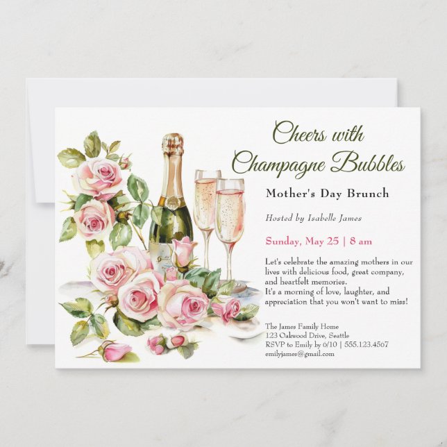 Muttertags-Brunch – Prost mit Champagnerblasen Einladung (Vorderseite)