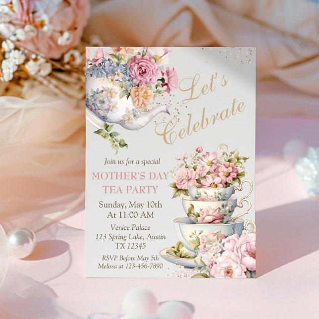 Muttertags-Brunch-Teeparty-Blumen Einladung (Elegant Floral Mother's Day Tea Party Invitation)