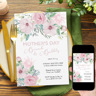 Muttertags-Brunch und prickelndes Rosa Pfingstrose Einladung