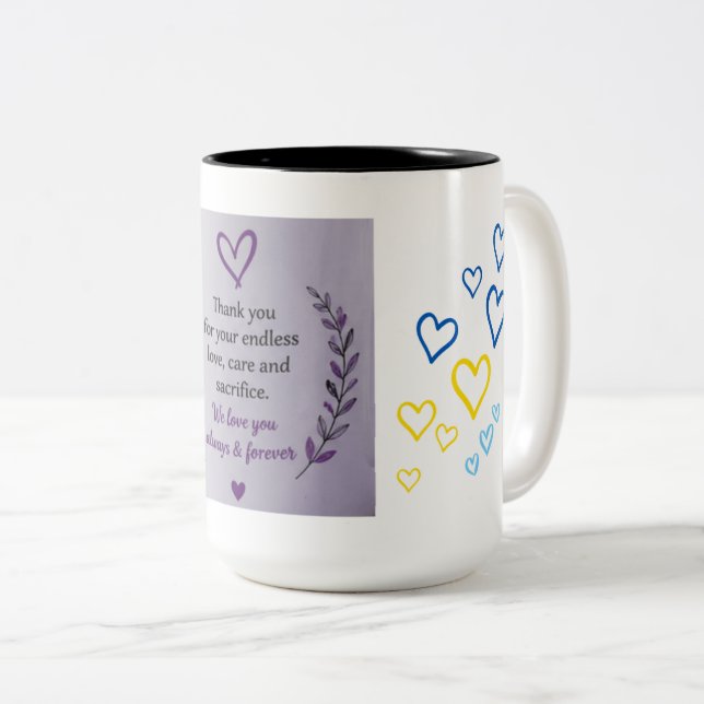 Muttertags-Herzmuster-Tasse Zweifarbige Tasse (VorderseiteRechts)