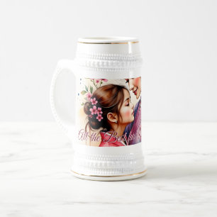 Muttertags-Kimono-Kunst mit floraler Umarmung Bierglas