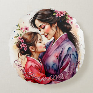 Muttertags-Kimono-Kunst mit floraler Umarmung Rundes Kissen
