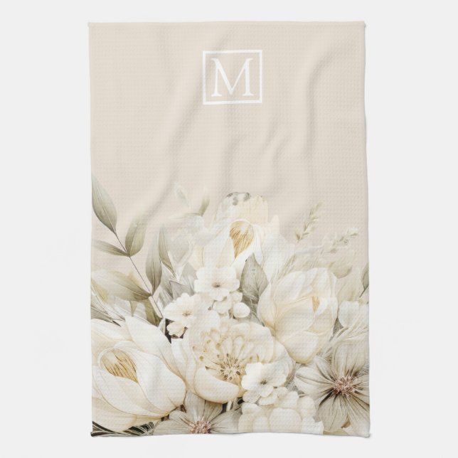 Muttertags-Monogramm-Blumen benutzerdefiniert Geschirrtuch (Vertikal)