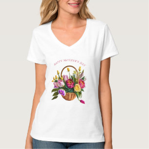 Muttertags-Tulpen-Aquarell-Blumenkorb T-Shirt