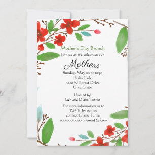 Muttertags-Watercolor-Rote Blumen-Brunch  Einladung