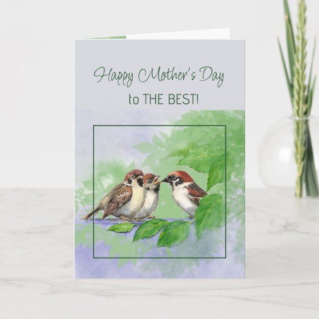 Muttertagsblumen Spatzen Vögel Süß Karte (Vorderseite)
