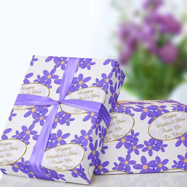 Muttertagsbotschaft Lila Blumenwackelpapier Geschenkpapier (Add your short Mother's Day message to this cute purple floral wrapping paper and send with love)