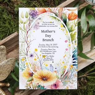 Muttertagsbrunch Wasserfarbene Wildblumen Einladung