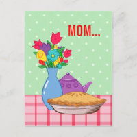 Muttertagsdesign mit Blume, Kuchen und Teekanne