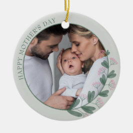 Muttertagsfest Gerahmt mit rosa Wildblume Keramik Ornament