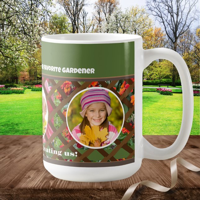 Muttertagsgärtnern Grünes Multi-Foto Kaffeetasse (A colorful, personalized, multi-photo mug, especially for garden lovers on Mother's Day)