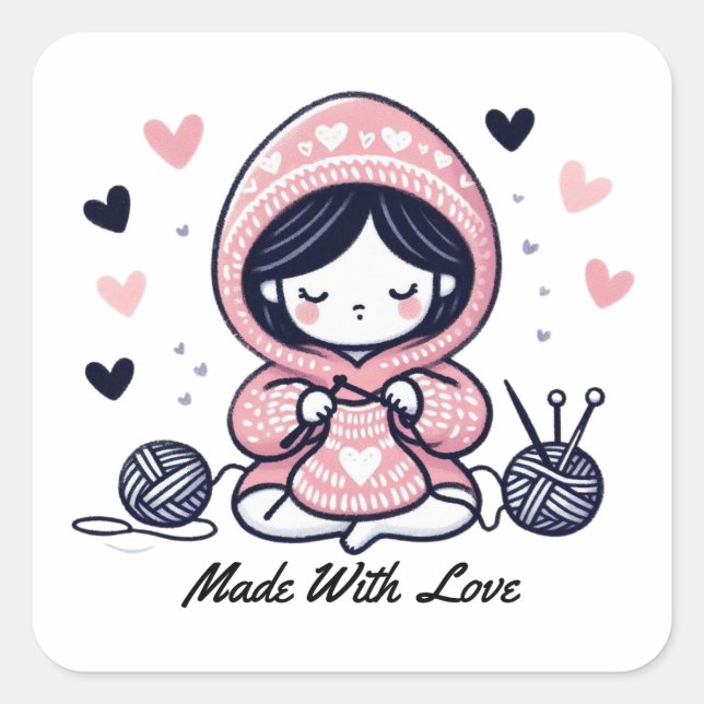 Muttertagsgeschenk | Made with Liebe Quadratischer Aufkleber (Vorderseite)