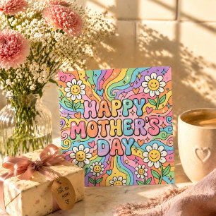 Muttertagskarte Bunt Groovy Retro Floral Einladung