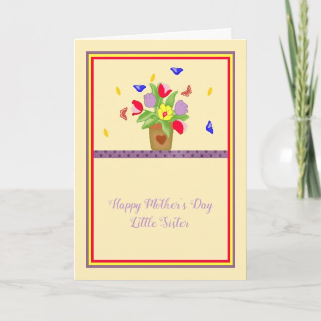 Muttertagskarte für kleine Schwester, Blume Pot Karte (Vorderseite)
