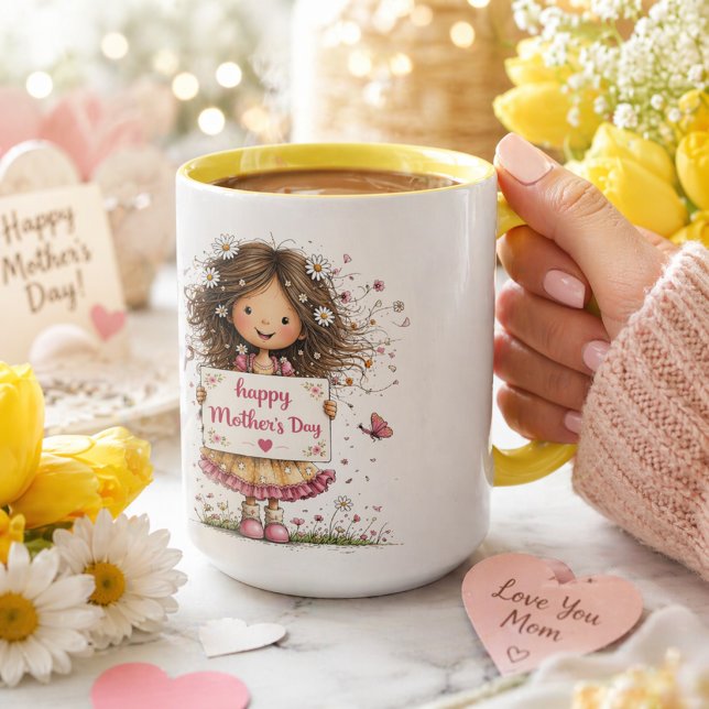 Muttertagskarte mit Kinderillustration & Gänseblüm Tasse (Von Creator hochgeladen)