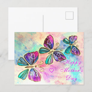 Muttertagskarte mit Lila rosa Schmetterlingen Postkarte