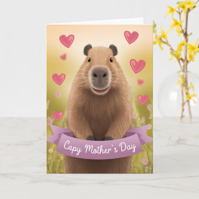 Muttertagskarte Mum Niedlich Capybara Geschenk Karte (Gelbe Blume)