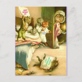 Muttertagskatze und Kätzchen, Vintage-Bild Postkarte