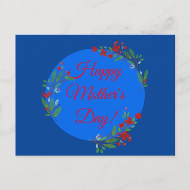 Muttertagsmuster rote Blume Aquarellblau Postkarte (Vorderseite)