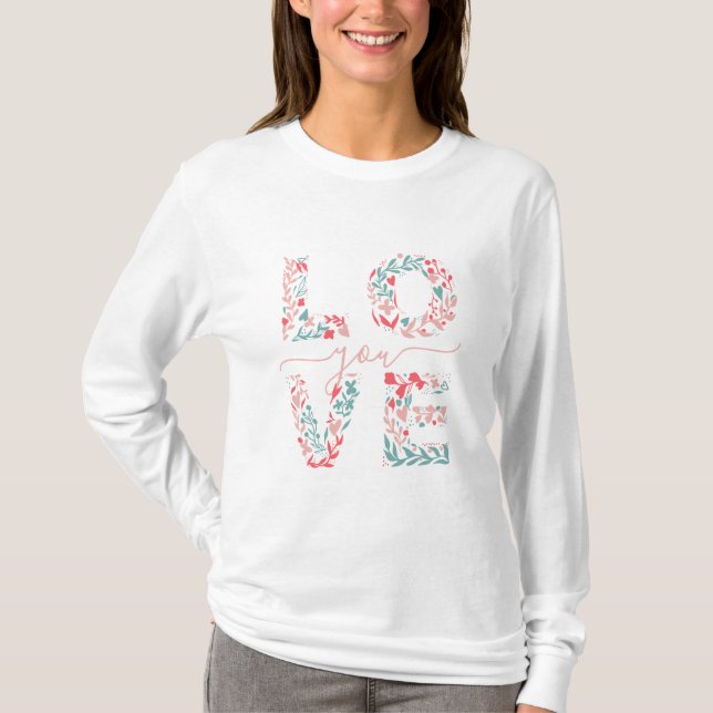 Muttertagsmutter Liebe Du Blumenschrift T-Shirt (Vorderseite)