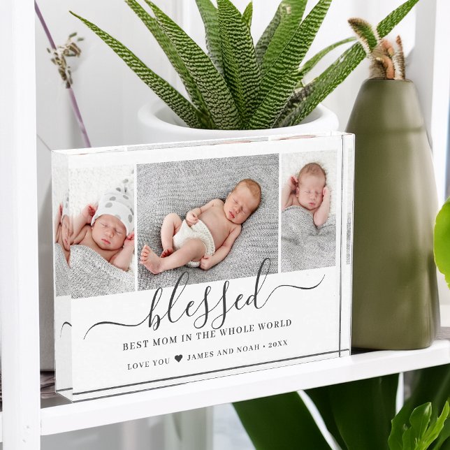 Muttertagsskript gesegnet beste Mama je Fotoblock (Mother's Day Script Blessed Best Mom Ever Photo Block)