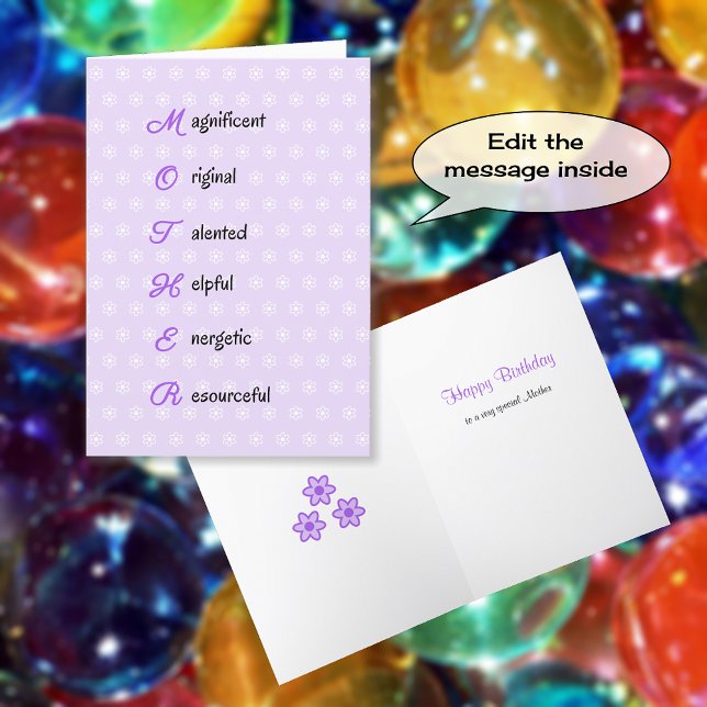 Muttertagstext-Blume lila Karte (Von Creator hochgeladen)