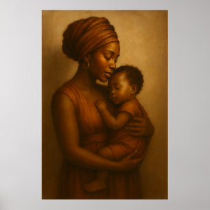 Mutterumarmung   Afrikanische Mutter und Kind Wand Poster