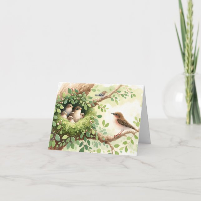Muttervogel mit Babys im Nest Karte (Vorderseite)