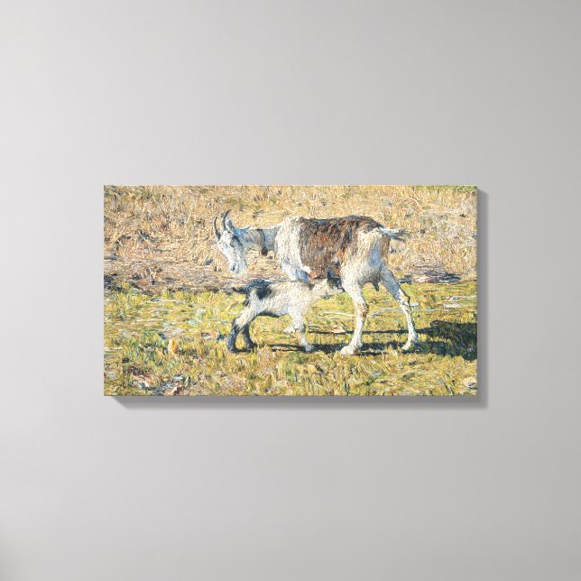 Mutterziege mit ihrem jungen Kind (von Segantini) Leinwanddruck (Vorderseite)
