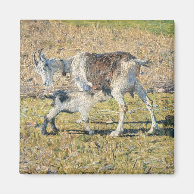 Mutterziege mit ihrem jungen Kind (von Segantini) Magnet (Vorne)