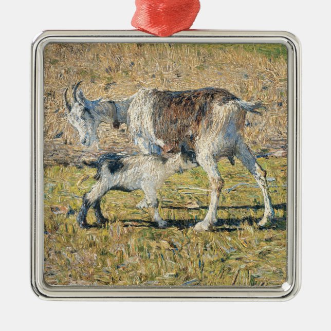 Mutterziege mit ihrem jungen Kind (von Segantini) Ornament Aus Metall (Vorne)