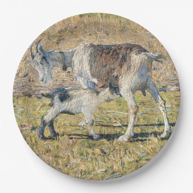 Mutterziege mit ihrem jungen Kind (von Segantini) Pappteller (Vorderseite)