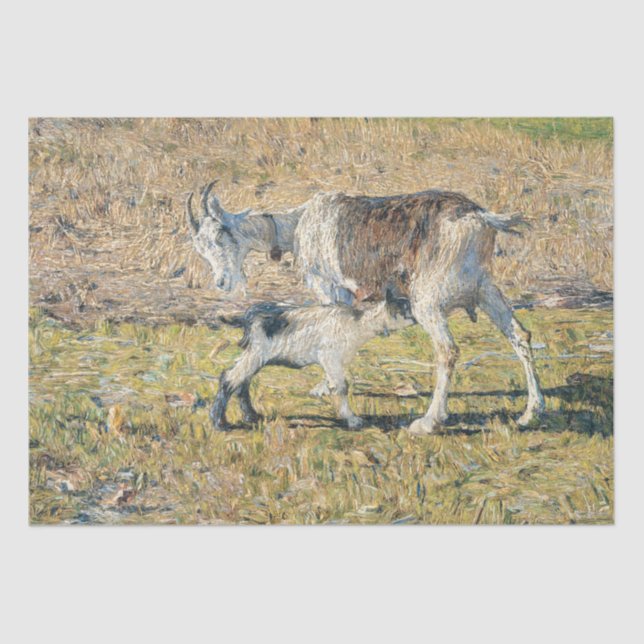 Mutterziege mit ihrem jungen Kind (von Segantini) Seidenpapier (Vorderseite)