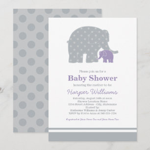 Mutti Baby-Elefant Lila Grau Baby Shower Einladung