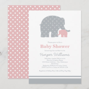 Mutti Baby-Elefant Rosa Grau Baby Mädchen Shower Einladung