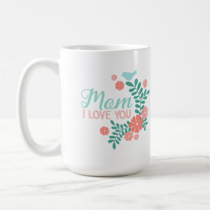 Mutti ich liebe dich Text, rosa und blaues florale Kaffeetasse