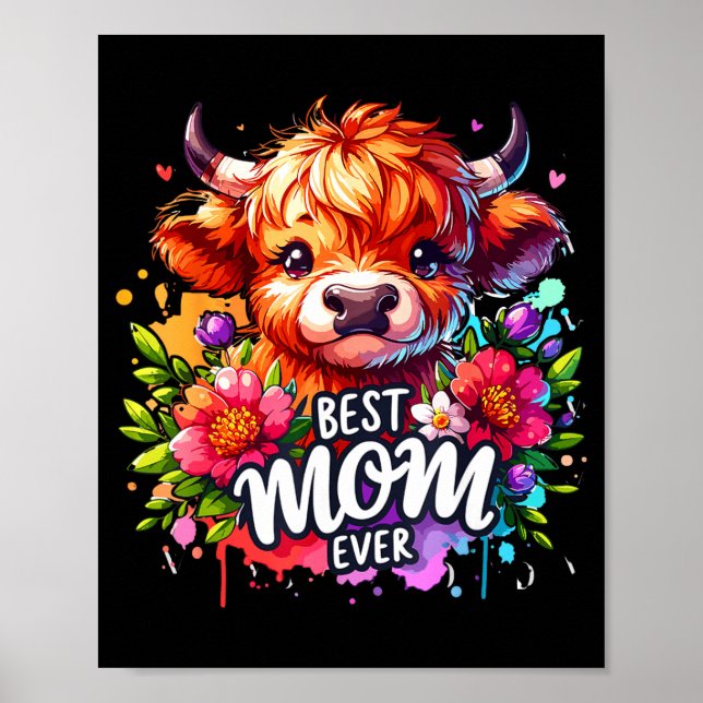 Mutti jemals Highland-Kuh-Blumen-Muttertag  Poster (Vorne)