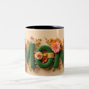 "Mutti"-Textdesign mit lebendigen Blumen Zweifarbige Tasse