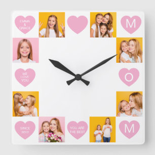 Mutti wir lieben dich Kinder Namen 8 Foto Collage Quadratische Wanduhr