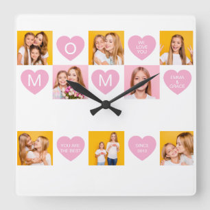 Mutti wir lieben dich Kinder Namen 8 Foto Collage Quadratische Wanduhr