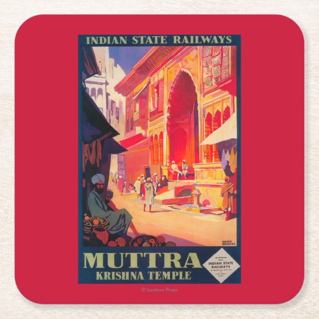Muttra Krishna Tempel-Reise-Plakat Rechteckiger Pappuntersetzer (Vorderseite)