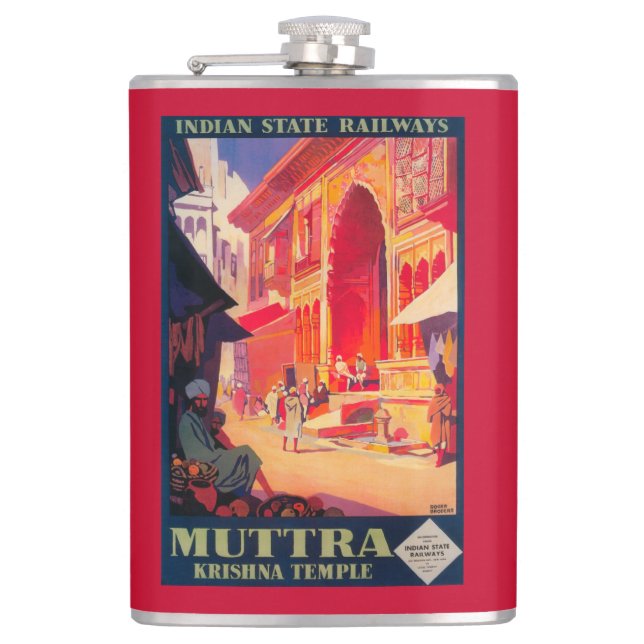 Muttra Krishna Tempel Reiseplakat Flachmann (Vorderseite)