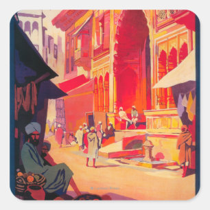 Muttra Krishna Tempel Reiseplakat Quadratischer Aufkleber