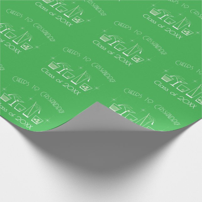 Mütze und Cocktail-Abschlussfeier Grün Geschenkpapier (Ecke)