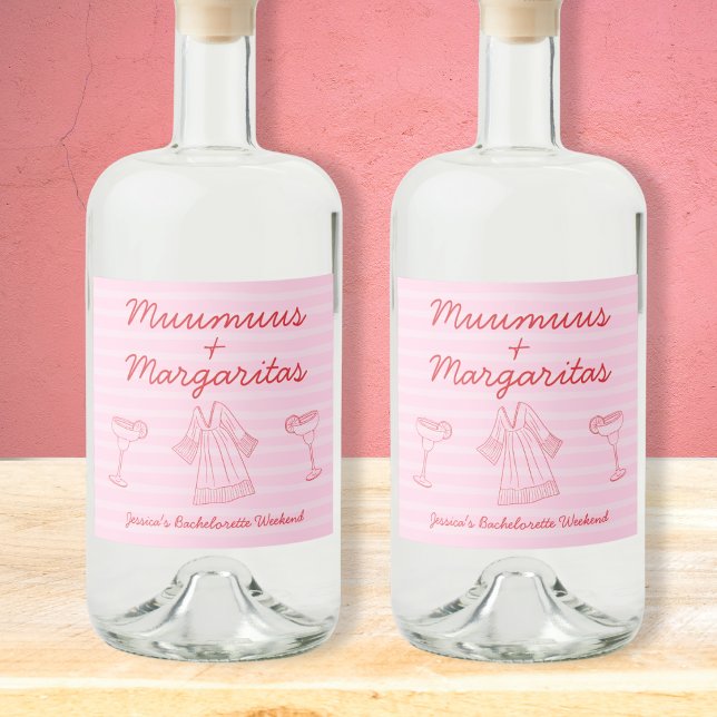 Muumuus & Margaritas Pink & Red Bachelorette Alkoholflaschenetikett (Muumuus & Margaritas Pink & Red Bachelorette Liquor Bottle Label)