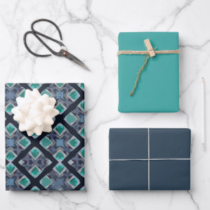 MVB Double Diamond Tribal Blue Muster Geschenkpapier Set