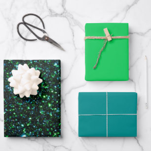 MVB Funkelndes Grün-Blau-Design Geschenkpapier Set