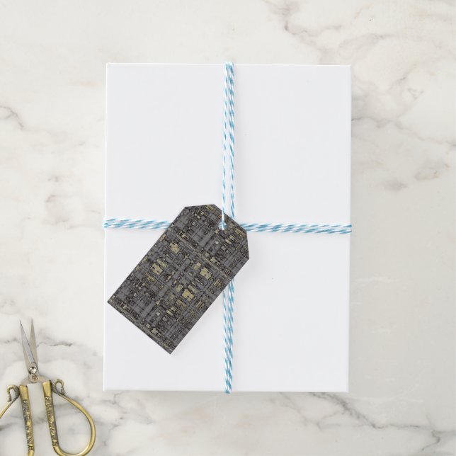 MVB Kariert Grau-Beige-Design Geschenkanhänger (Mit Garn)