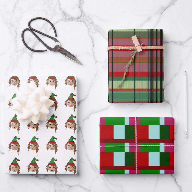 MVB Santa's Elf Hellper Design Geschenkpapier Set (Vorderseite)